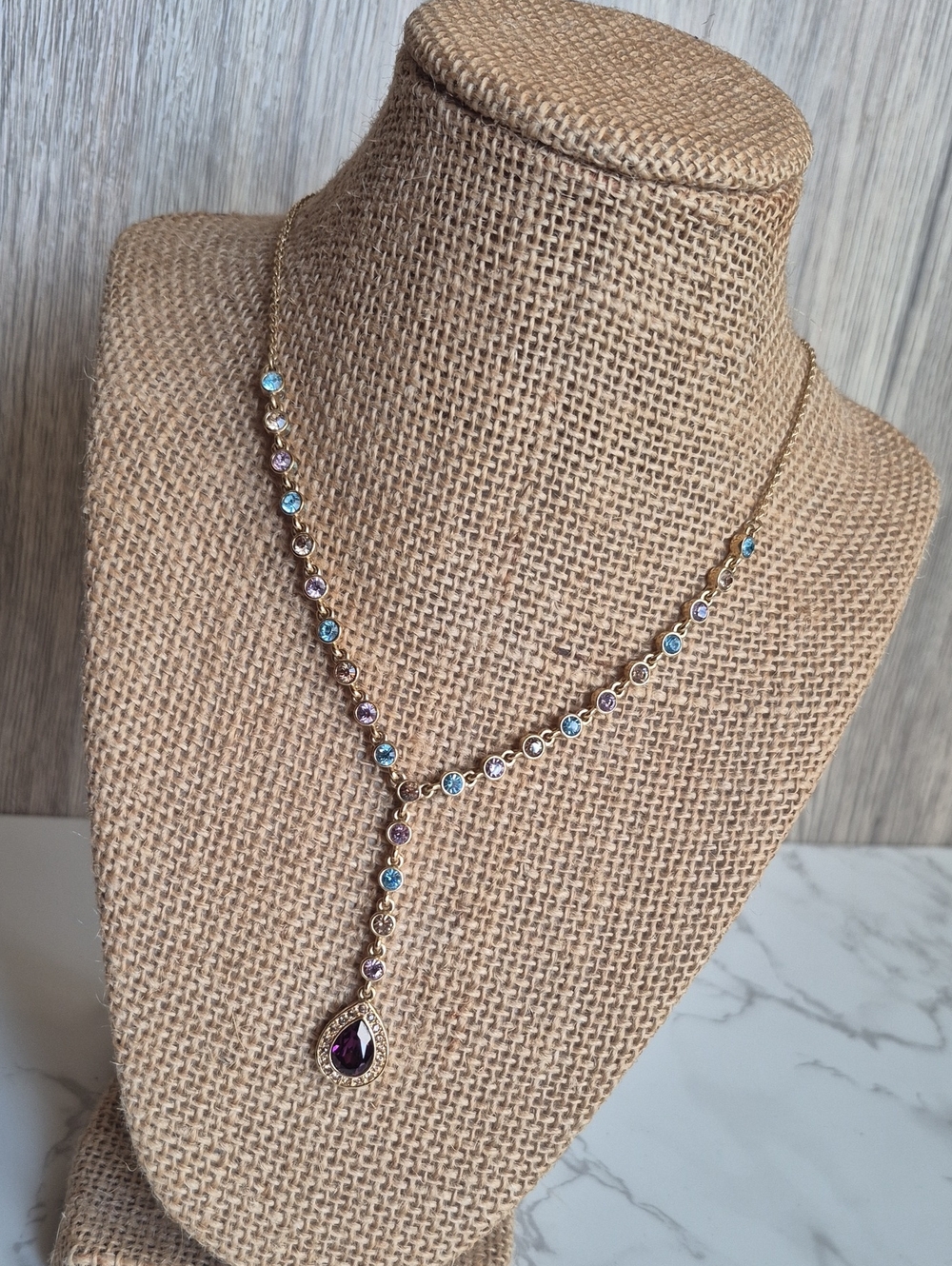 Vintage Gemstone Lariat Necklace - Costume Jewerly